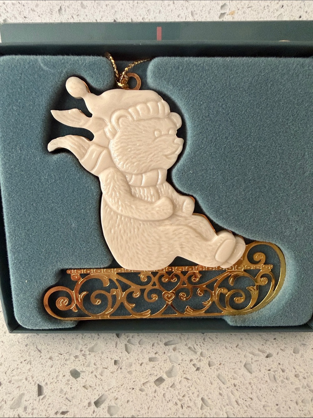 Lenox Xmas Gold Teddy Bear Christmas Ornament like-New in Box